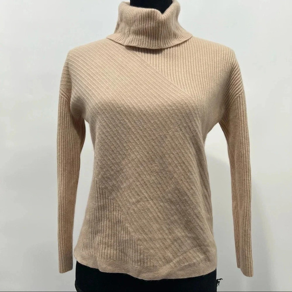 Eileen Fisher Rib Knit 100% Cashmere Hi-Lo Turtleneck Sweater Sz XXS Italy - Picture 3 of 11